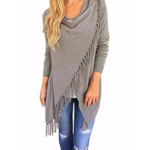 Style Dome Womens Vesten Lange Mouw Gebreide Jumper Waterval Vest Poncho Deken Cape Sjaals Wraps Kwasten Onregelmatige…
