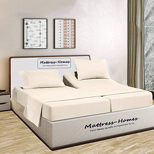 Split King Sheets Sets for Adjustable Bed, 100 Cotton 600 TC Sateen