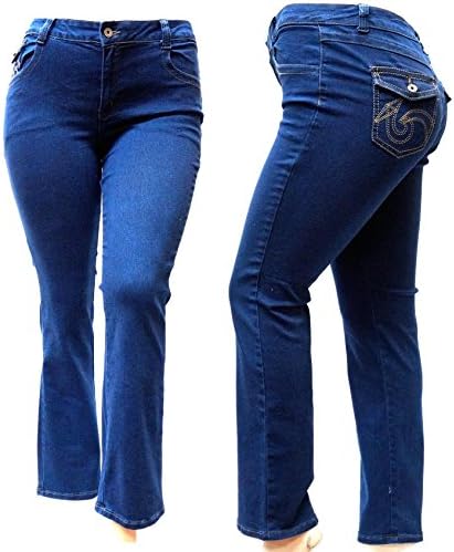 Jack David Women's Plus Size Blue/Black Curvy Stretch Flap Pocket Skinny/Bootcut/Cargo Denim Jeans Pants