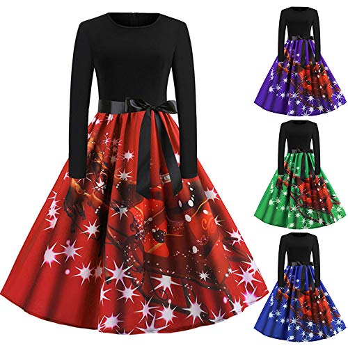 Caopixx Womens Slim Fit Retro Round Neck Christmas Dresses 1950S Vintage Cocktail Party Evening Swing Dress