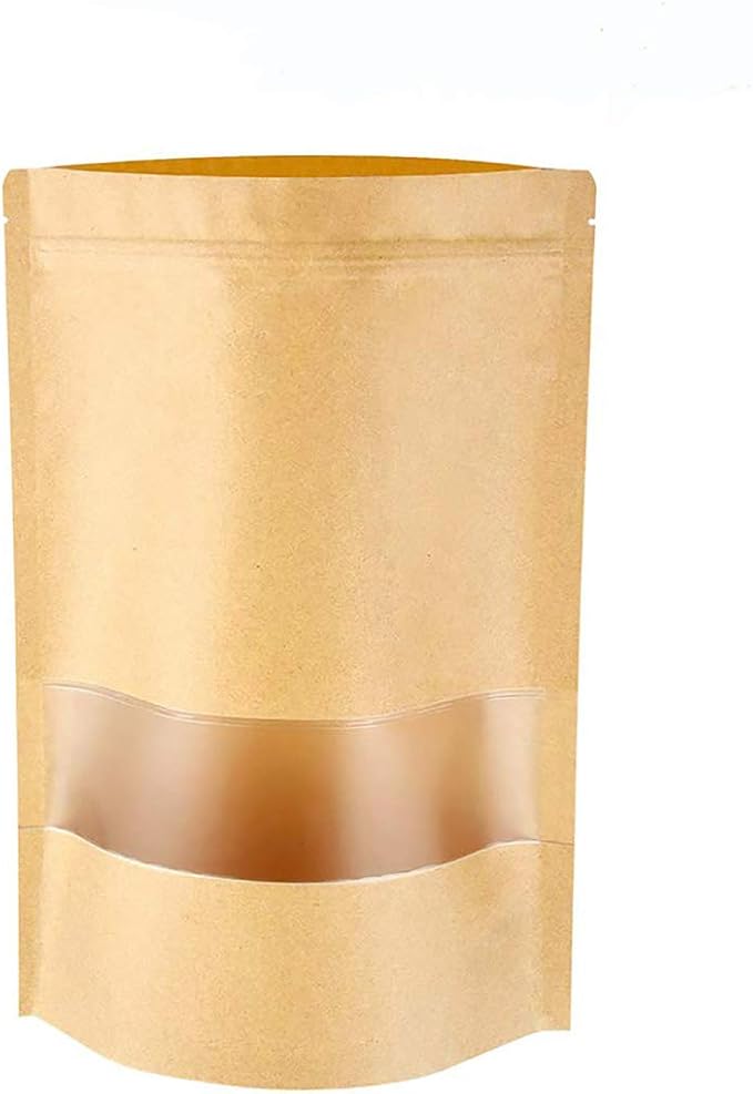 SelfSealing Kraft Paper Bag100Pcs with Transparent Window Brown Stand