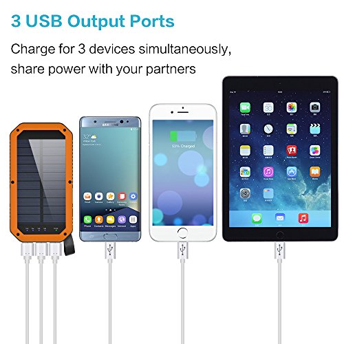 Solar Charger, Dostyle 8000mAh Portable Solar Power Bank External Backup Battery Pack 3 USB Ports Solar Phone charger with 21 LED light for iPhone, iPad, Samsung Galaxy & other Android Smart Devices