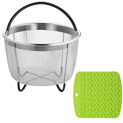 HAIOOU Steamer Basket, 6 Quart Instant Pot Food-grade Stainless Steel Pressure Cooker Accessories Strainer with Silicone Covered Handle and Non-Slip Legs Great for Steaming Vegetables Fruits Eggs