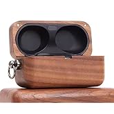 Handmade Nature Wooden Genuine Real Wood Protective Case Cover with Carabiner Compatible with Panasonic Technics EAH-AZ100 Earbuds (Walnut)