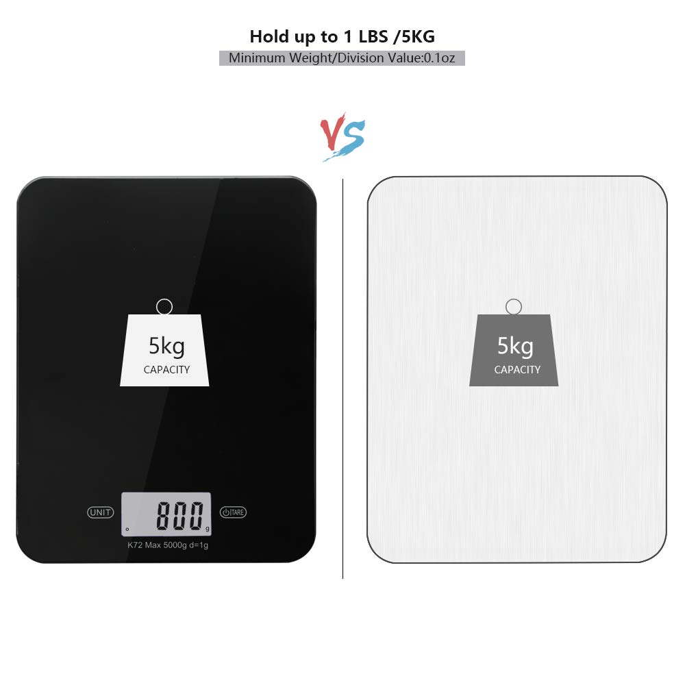 Digital Kitchen Scale High Value Food Scales Good Looking Postage Scale Multifunction Food Grade ABS Accuracy with LCD Display Tare Function for Baking Cooking Max 11 Lb 5 Kg, 5 Units, Easy to Clean