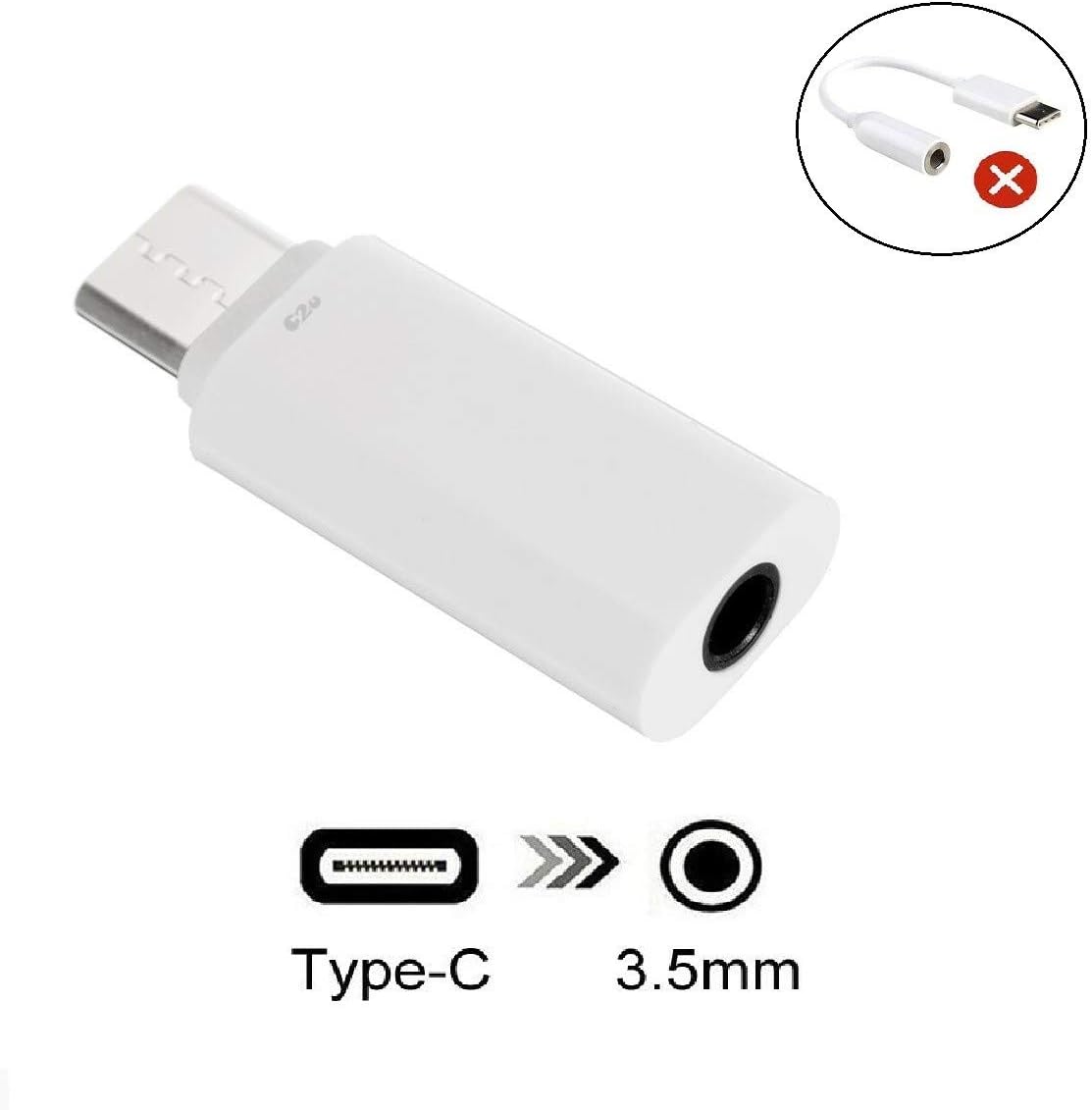 Click2u Mini USB Type-C to 3.5mm Headphone Jack Adapter- USB Type C to AUX Audio Jack Compatible with Huawei P20, LeEco Le, Samsung Galaxy S20 Ultra Z Flip - White(Not for Google Pixel)