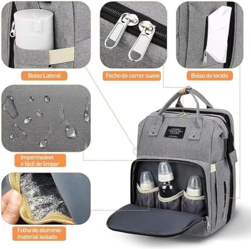 Mochila Maternidade Bebê Bolsa que Vira Berço, Troca Bebê, Porta Lenço, Fralda, Mamadeira Com Bolsos Térmicos, Prova D'água, Impermeavel, Alças Acolchoadas, Premium, Marca ATM