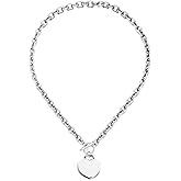 WangGao Stainless Steel Charms Toggle Clasp Choker 18inches Chunky Chain Big Heart Pendant Necklaces for Women Lover Jewelry,Silver Color