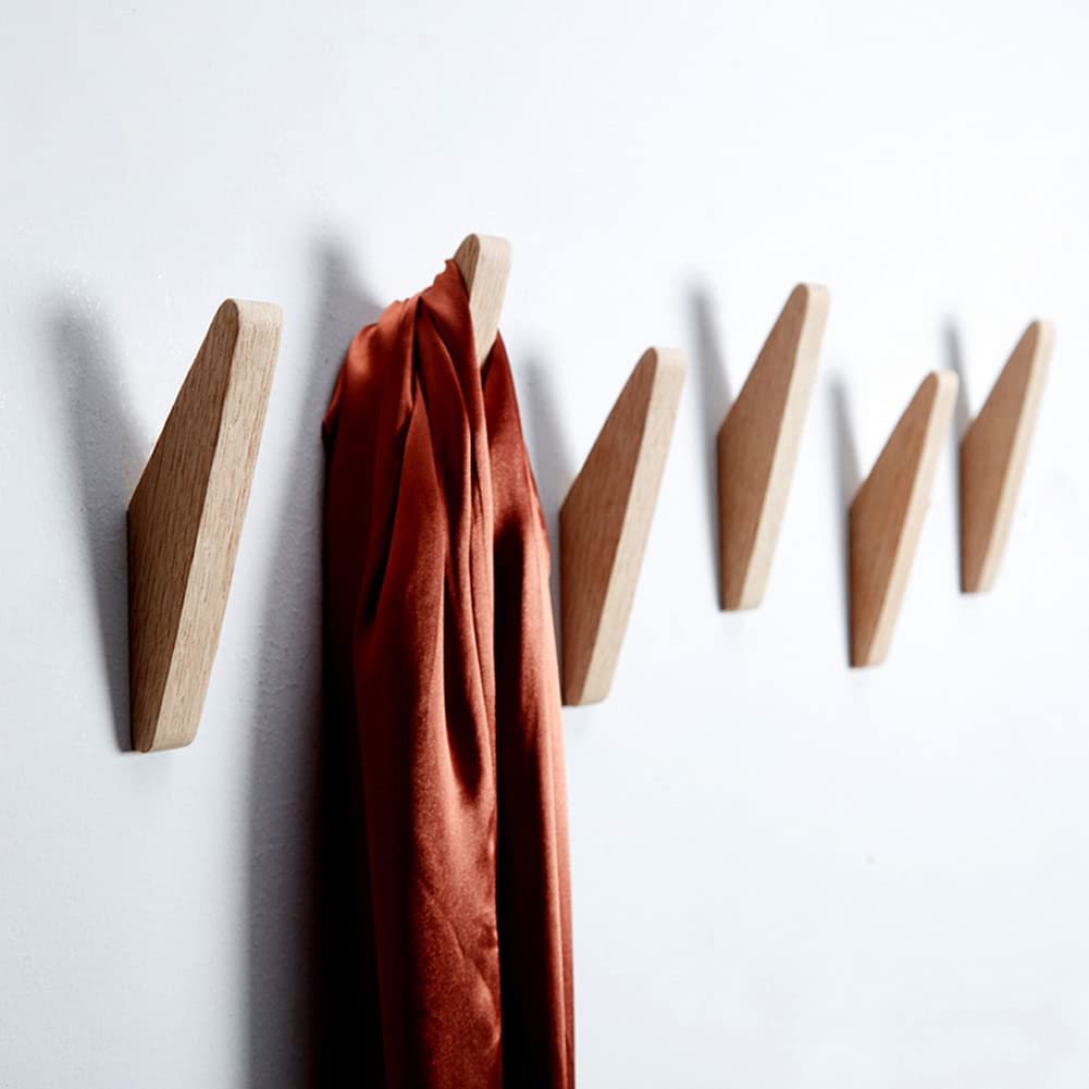 Gabriera 6 Pack Natural Wood Wall Hooks for Hat Bag Towel Clothes Scarf Modern Wall Decor for Entryway Living Room