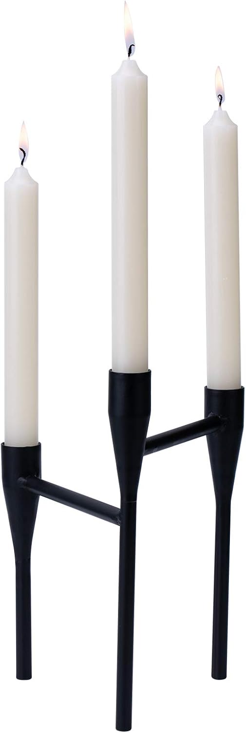 Black Candle Holder 3 Wick Metal Taper Candlestick Holders for Table - Matte Tealight Candle Holder for Pillar Candles,Farmhouse Decor,Home Decoration,Centerpiece for Candle Light Dining,Best Gifts: Kitchen & Dining