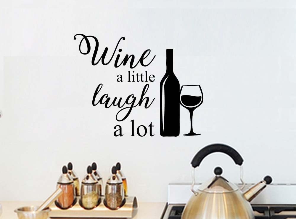 Wine a little laugh a lot love wall mural sticker art kitchen decor saying lettering stencil wall accents