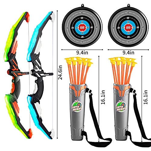 TEMI 2 Pack Set Kids Archery Bow Arrow Toy Set Outdoor Hunting Play