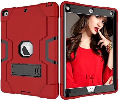 Albc iPad 9.7 2018/2017 Case,iPad 5th/6th Generation Case, Heavy Duty Armour Shockproof Damper Hard PC+Silicone Hybrid High Impact Full Body Protective Cover with Kickstand for New iPad 9.7 Inch,Red