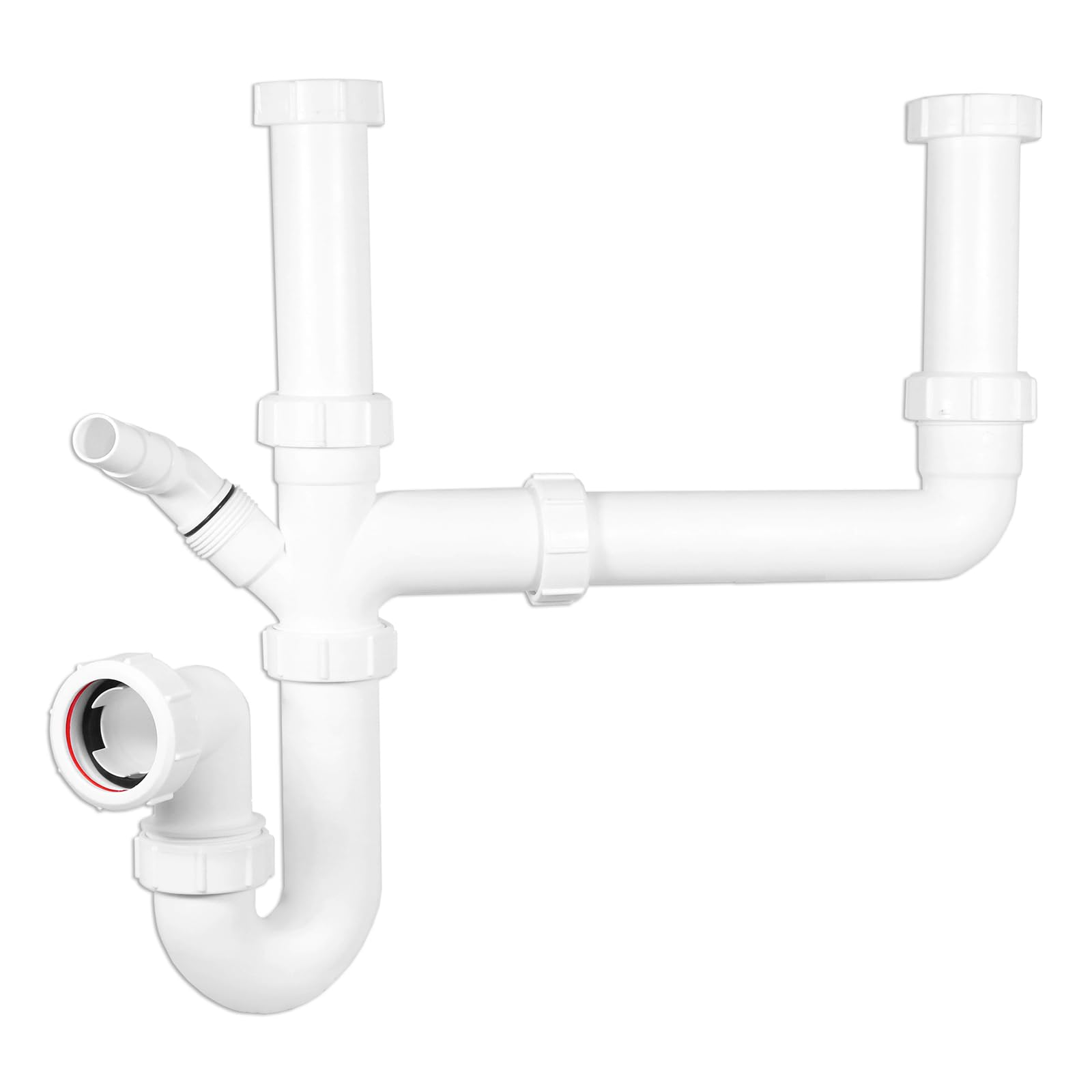 SPARES2GO Double Bowl Sink Waste Kitchen Washing Machine Dishwasher P Trap Kit (40mm / 1.5" / 1½")