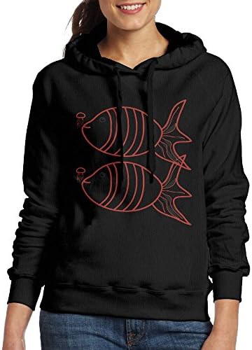 SmallTing WXF Women Two Fishes Funny Sports Black Fleece L