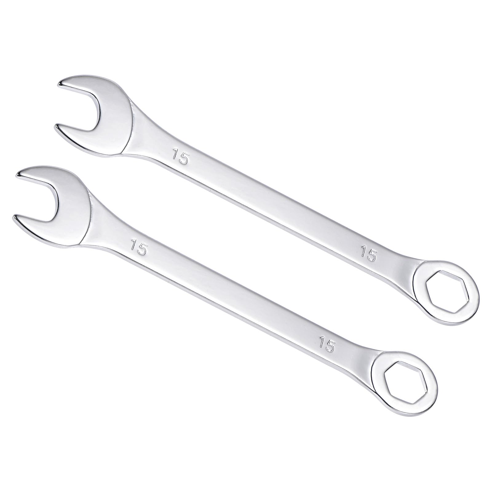 CoCud Combination Wrench, 15mm Metric Box Open End 6-Point Design 15-Degree Offset, Double Ended Box and Open End - (Applications: for Repairs), 2-Pieces