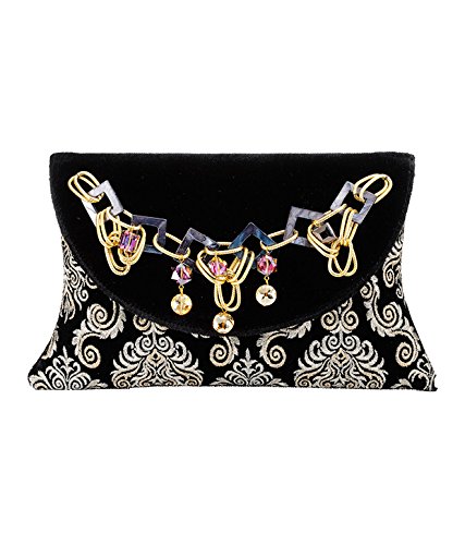 SAISHA Womens Clutch Black & Gold -FCB0062