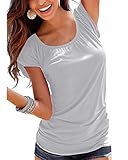 Coutgo Women Round Neck Top Solid Short Sleeve T Shirt Tunic Blouse (L, White)