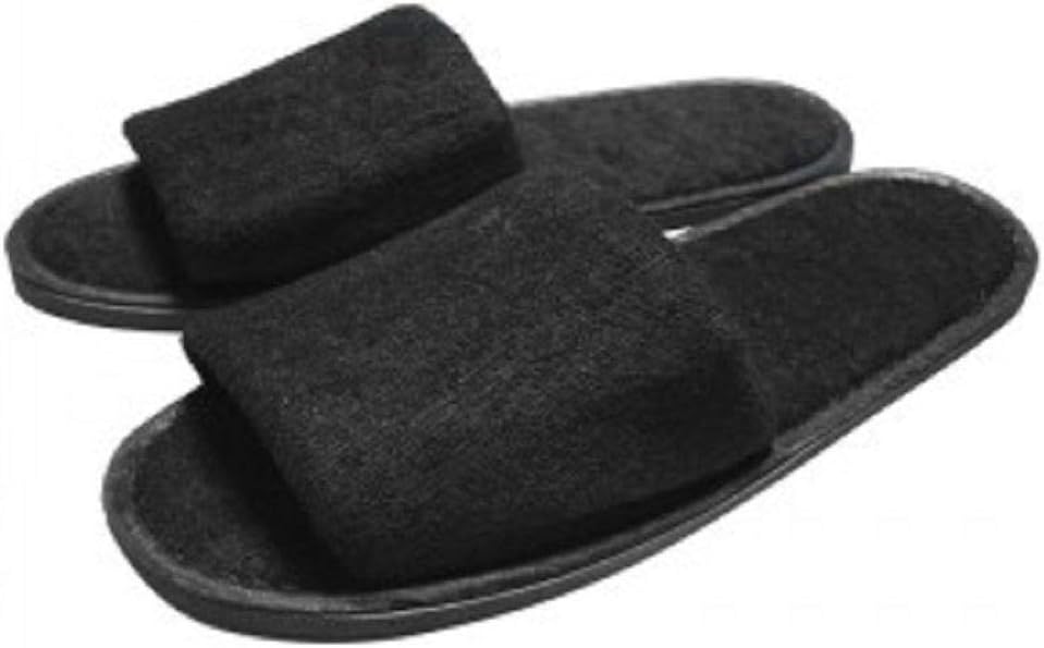 Black Towelling Open Toe Slippers