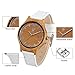 CUCOL Women Bamboo Watch with Leather Strap Minimalism Wooden