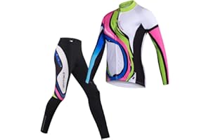 Womens Cycling Jersey Set Long Sleeve Breathable 3D Gel Padded Pants Full Zip Riding Wear UV Protection …