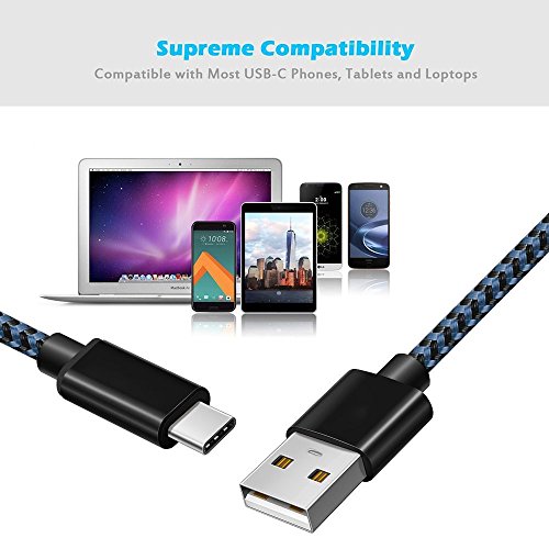 USB Type C Cable, SunCable 3 Pack 3ft(1m) Nylon Braided USB A to USB C Charger Cable Fast Charging Cord for Samsung Galaxy Note 8 S8 Plus, LG G5 G6 V30, HTC 10, Nexus 5X/6P (3X3ft)