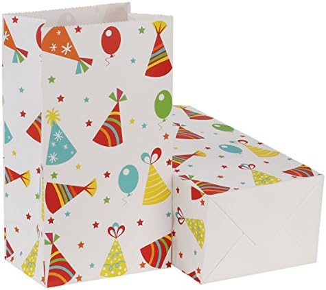 RecooTic Party Favor Bags Paper Goody Bags for Kids, Birthday Themed Design - 24 Pack