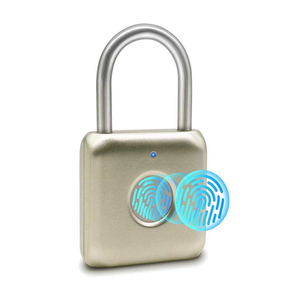 Photo 1 of Fingerprint Padlock eLinkSmart Gold Metal Padlock Keyless Combination Padlock for Gym Locker Shed Locker Storage Units Luggages Suitcases