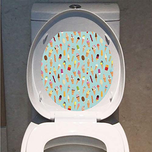 Toilet Cover Decoration,Ice Cream Decor,Mix Yummy with Chocolate and Fruit Flavor Toppings in Cones Illustration Decorative,Multicolor,3D Printing,W12.6"xH14.9"