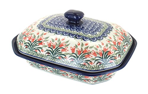 Click Here to See More Images Blue Rose Polish Pottery Spring Tulip Medium Covered Baker