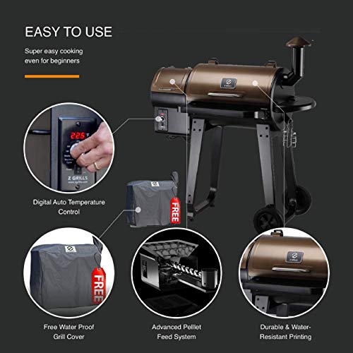 Z Grills ZPG-450A 2019 Upgrade Model Wood Pellet Grill & Smoker, 6 in 1 BBQ Grill Auto Temperature Control, 450 sq Inch Deal, Bronze & Black Cover Included