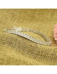 SHKA - Pulsera de plata de ley 925 con circonitas cúbicas de corte cuadrado para mujer