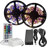 eTopxizu 32.8Ft /10M DC 12V Flexible 5050 RGB LED Strip Light With 44key LED Controller and 12V5A Power Adapter Non-waterproof for Indoor Decoration Novelty