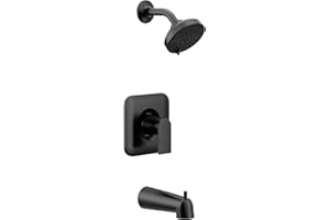 Moen Genta LX Matte Black Pressure Balancing Modern Shower Set with Showerhead Lever Handle, and Tub Spout, Posi-Temp Valve Required, T2473EPBL