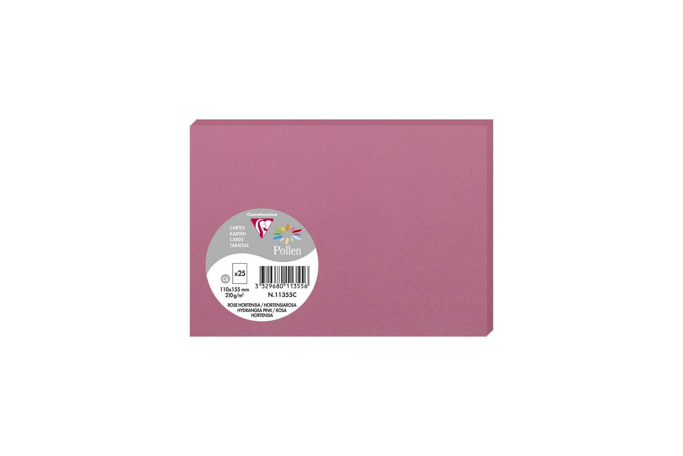 Clairefontaine 11355C Pack of 25 Plain Cards Format C6 11x15,5cm 210gsm Colour Hydrangea Pink Invitation Cards Correspondence Pollen Range Smooth Premium