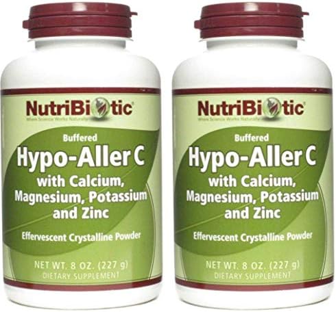 NutriBiotic Hypo Aller-C Effervescent Crystalline Powder with Calcium, Magnesium, Potassium, and Zinc (Pack of 2), 8 Oz Each