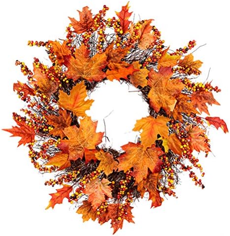 Qeedio Maple Leaf Wreath Natural Artificial Wreath Decorative Halloween Vine Ornament Door Hanging Thanksgiving Wreath Window Decorations