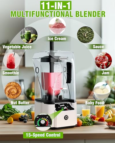 WantJoin - Licuadora silenciosa – Licuadora de cocina con motor de cobre de 2.5 CV, tarro de 88 onzas, licuadoras silenciosas multifuncionales para batidos, jugos, sopas, salsa, con 15 velocidades