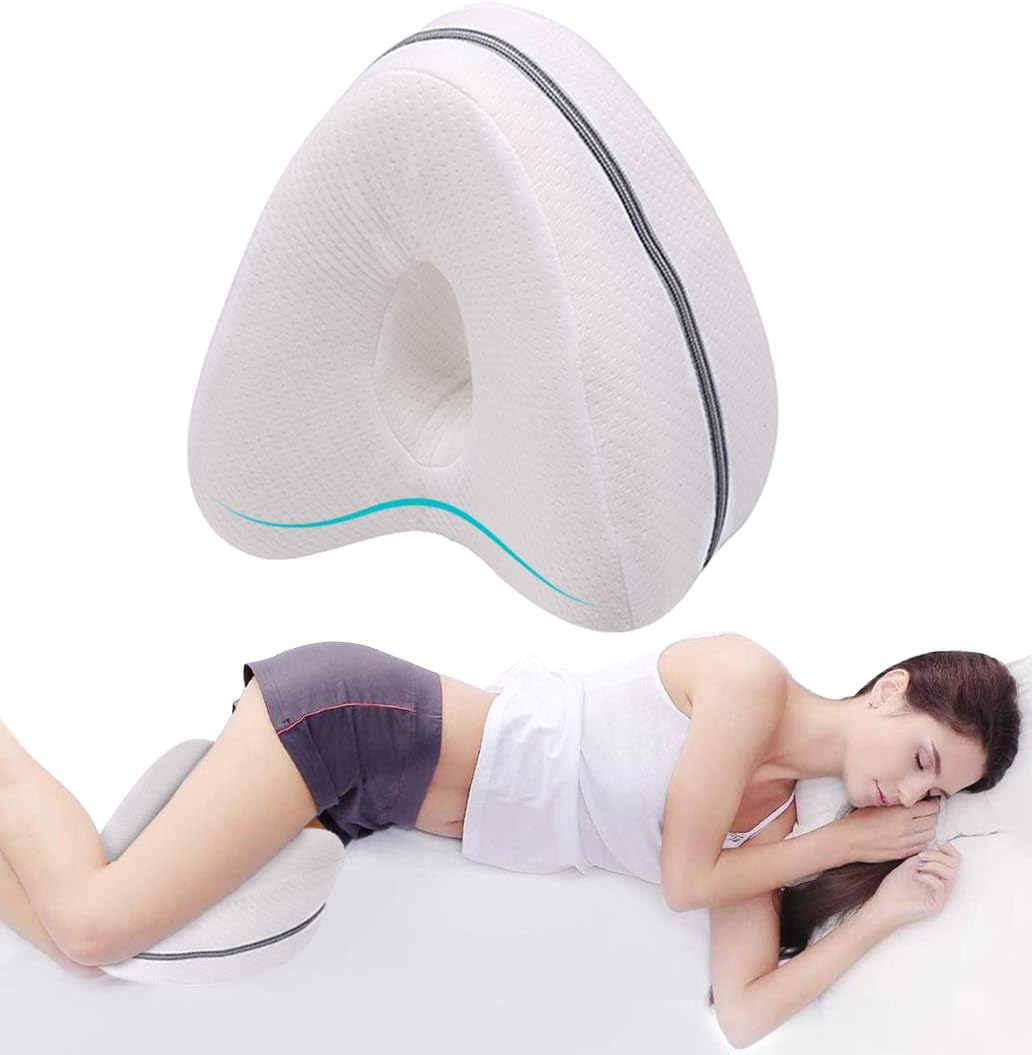 VDSOW Knee Pillow for Side Sleepers, White Memory Foam Contour Leg Pillow with Removable Cover