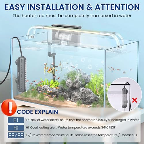 Bonlux 100W Aquarium Heater, Submersible Fish Tank Heater with Over-Temperature Protection and External Temperature Controller, 50-70Liter Turtle Tank Heater for Saltwater and Freshwater
