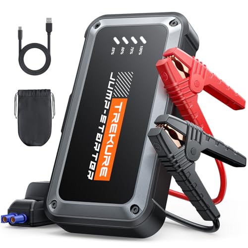 TREKURE Arrancador de Batería de Auto 4500A, Arrancador de Batería Portatil de hasta 9.0L Gasolina y 8.5L Diésel, Puerto USB-C, Luz LED 4 en 1 y Protección Inteligente