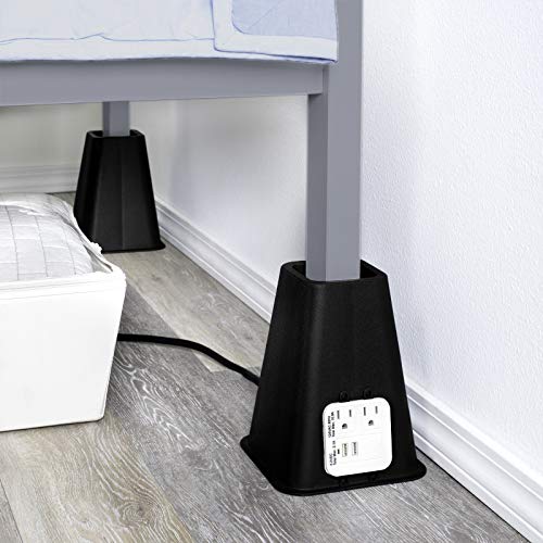 Hold N' Storage Bed Risers Heavy Duty with Power Outlet and USB Ports