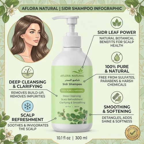 Aflora Natural Sidr Shampoo, with Pure Sidr Extract, for Thick-Looking, Radiant & Smooth Hair, Scalp Refresh, 300ml