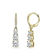 Sterling Silver Round Three Stone Journey Graduated Dangle Leverback Earrings Made with AAA Cubic Zirconia