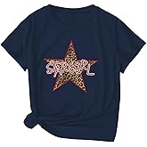SweatyRocks Women's Red Leopard Star Print Graphic Tees Vintage Aesthetic Pattern Short Sleeve T-Shirt Y2k Streetwear Tops