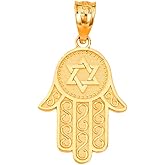 Claddagh Gold - Jewish Jewelry 10k Yellow Gold Star of David Charm Hamesh Hand Hamsa Pendant