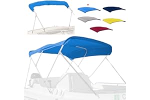 Zenicham 3 Bow Fade and Crack Resistant Bimini Top Replacement Cover, 600D Marine Grade Waterproof Sun Shade Boat Canopy, Easy Install Zipper Sleeves Boat Awning/Without Frame, Blue 6'L 73"-78" W