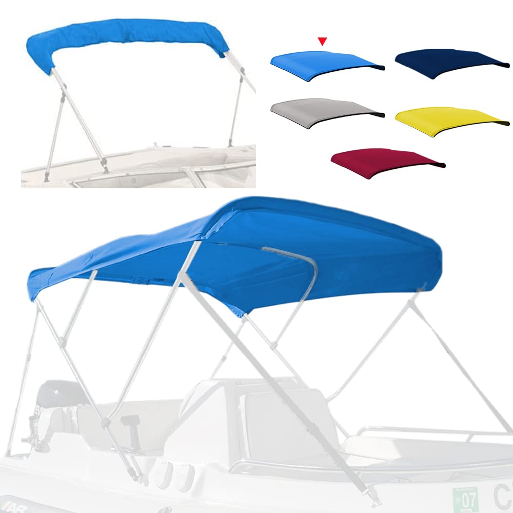 Photo 1 of Zenicham 3 Bow Fade and Crack Resistant Bimini Top Replacement Cover, 600D Marine Grade Waterproof Sun Shade Boat Canopy, Easy Install Zipper Sleeves Boat Awning/Without Frame, Blue 6'L 67"-72" W