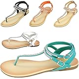 Alpine Swiss Womens Slingback T-Strap Rhinestone Ankle Strap Thong Sandals