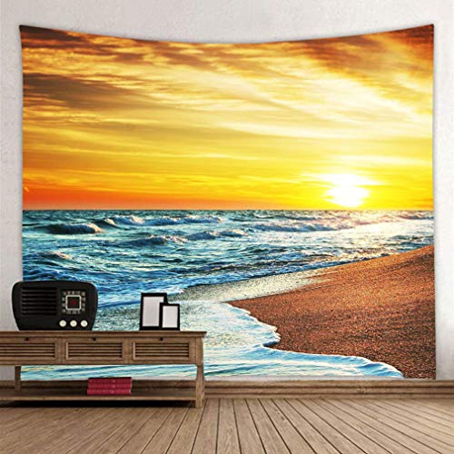 UHUSE Tapestry Wall Hanging, Beach Palm Trees Ocean Heaven Balcony White Wooden Windows Summer